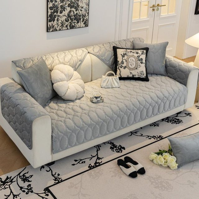 Kristall Samt Sofabezug in Grau, rutschfester Plüsch-Couchbezug für moderne Ecksofas, B/H: 70 x 70 cm - Bild 1