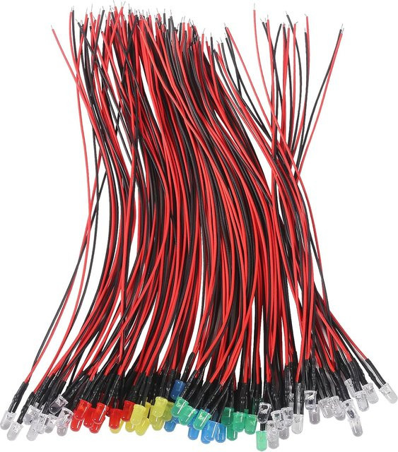 AOKIN 90 Stück 12V LED-Set mit 5mm Einzel-LEDs in 7 Farben (RGB, Weiß, Rot, Gelb, Grün, Blau) vorverdrahtet - Bild 1