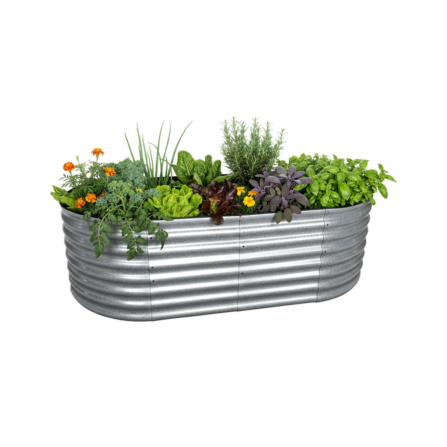 Relaxdays Hochbeet Halbrund aus Metall in Silber, Bodenfrei, B: 200 cm, T: 60 cm, H: 100 cm - Bild 2