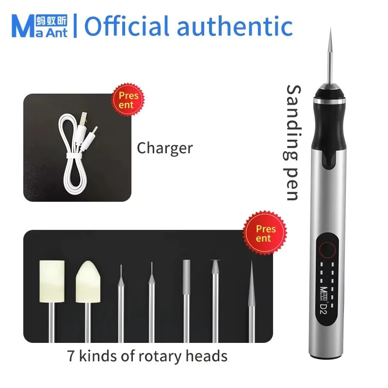 MaAnt D2 Elektrischer Schleifstift mit Geschwindigkeitsverstellung in Silber als Mini-Werkzeugset für DIY-Gravur und Polieren - Bild 2