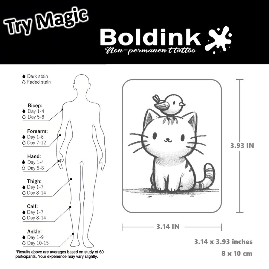 BOLDINK Little Cat Tattoo-Aufkleber, Unisex - Bild 3