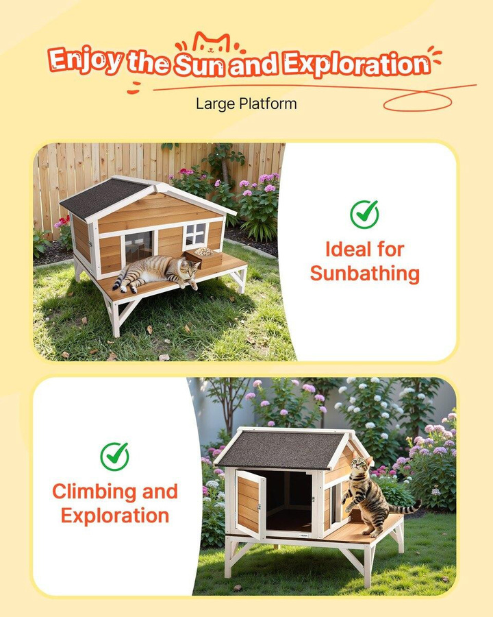 Wasserdichtes Katzenhaus aus massivem Fichtenholz mit Schaumstoffisolierung und Plattform von Buying Solutions, MB in Braun oder Weiß - Bild 3