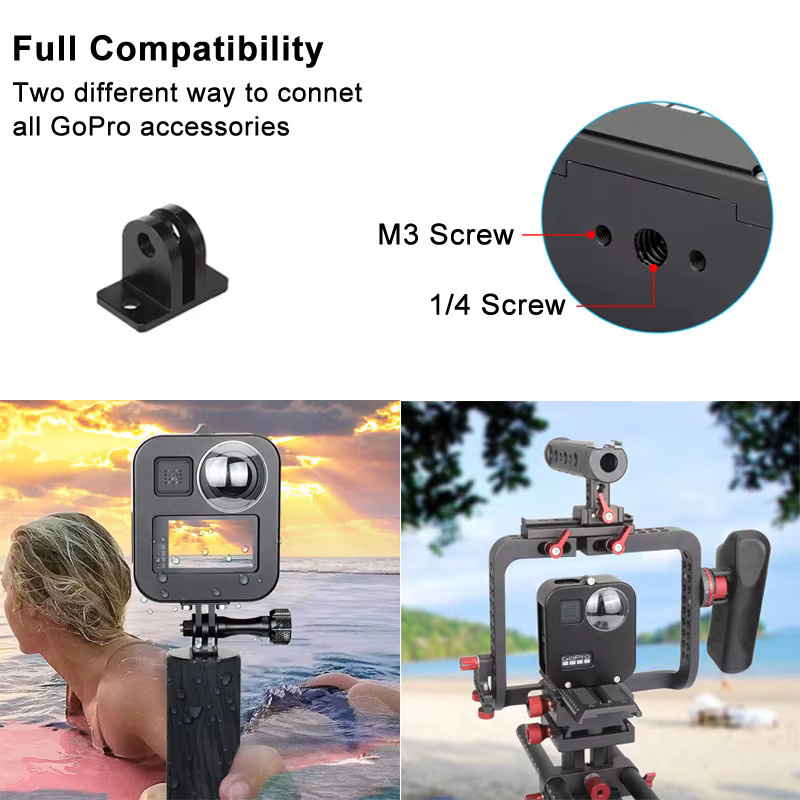 Schutzhülle aus Aluminiumlegierung für GoPro MAX 360 Action Camera inklusive Metallrahmenkäfig, Objektivabdeckung und Displayschutzfolie in Schwarz und Silber - Bild 3
