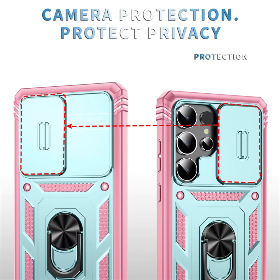 Samsung Handyhülle mit 360-Grad-Ring-Halter und Schiebe-Kameraschutz für Galaxy S26 S25 S24 S23 S22 S21 S20 Plus FE Note 20 Ultra in Schwarz, Weiß oder Rosa - Bild 5