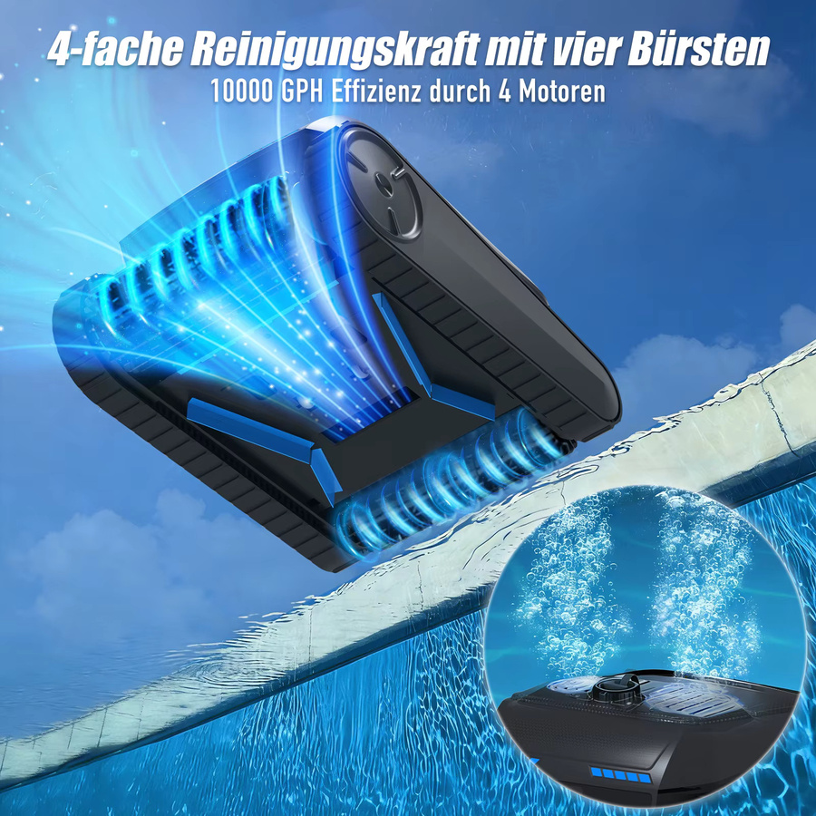 AIRROBO CP400lite Kabelloser Poolroboter in Schwarz für Wand- und Bodenreinigung mit bis zu 150 Minuten Akkulaufzeit und 300 m² Reinigungsfläche - Bild 2