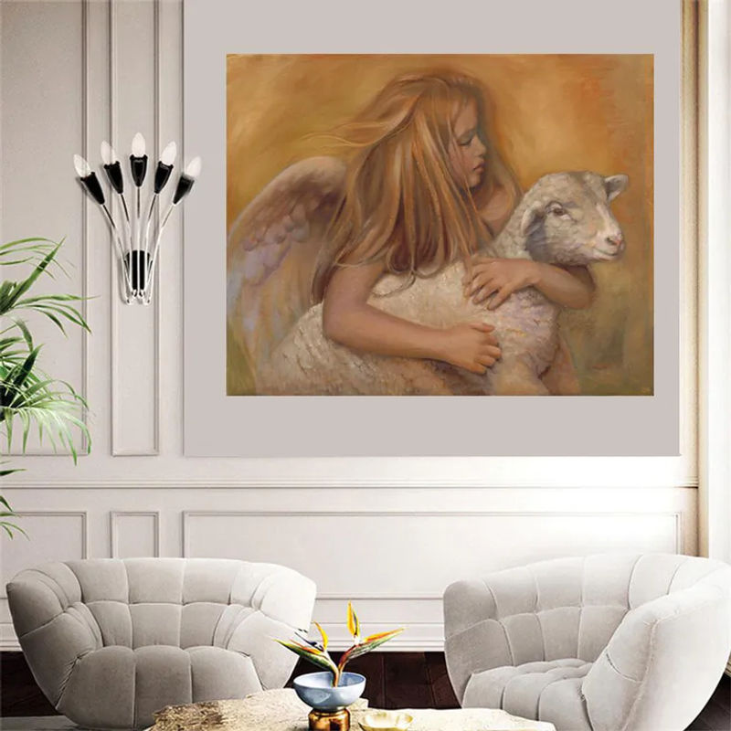 FIYO Diamond Painting Set Engel Mädchen und Schaf mit Full Round Diamanten, Mehrfarbig, B: 30 cm x H: 20 cm - Bild 2