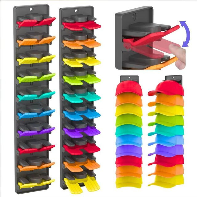 Multifunktionaler Hut-Organizer von Untior für Baseballkappen, Wand-Hutablage aus Kunststoff in Multicolour, B: 36,6 cm, H: 7,0 cm - Bild 1