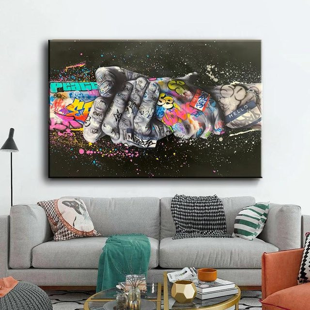 Moderne Graffiti Kunst Leinwand Malerei aidegou22 Motiv Liebhaber Hände, Mehrfarbig, Breite: 20 cm, Höhe: 40 cm - Bild 1