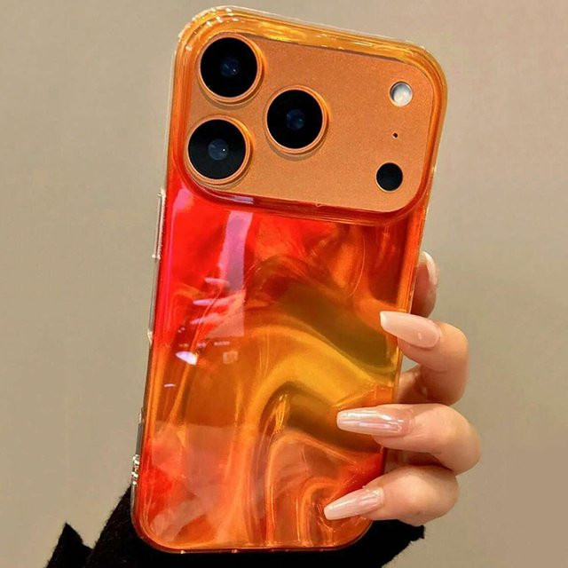 Orange Wasserwellen Handyhülle für Apple iPhone 17 16 15 14 13 12 11 Pro Max Plus SE2 und 17Air - Bild 1