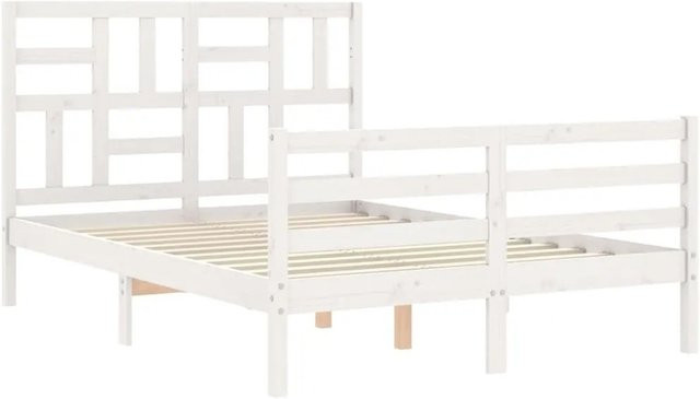 vidaXL Massivholzbett aus Kiefernholz mit Kopfteil in Weiß, B/T/H: 140 x 190 x 104 cm - Bild 1