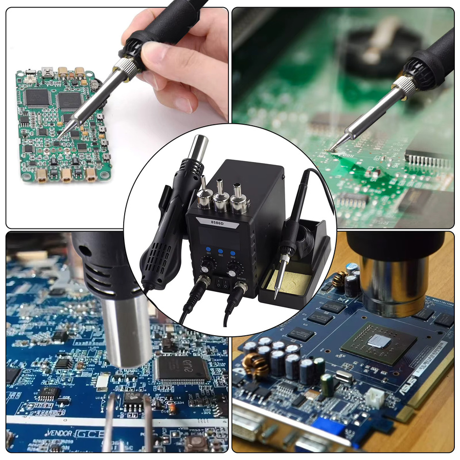 DWiusty 2-in-1 Digitale Lötstation mit Heißluftpistole und Lötkolben für SMD BGA Rework Reparaturwerkzeuge, Schwarz - Bild 3