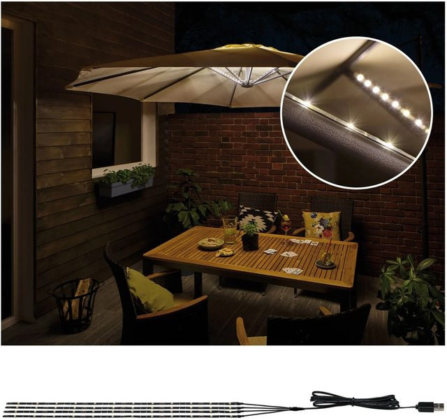 Paulmann 94208 Parasol Akku-Sonnenschirmbeleuchtung 4er Set LED warmweiß Schwarz - Bild 1