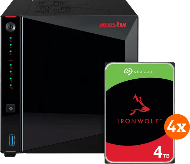 ASUSTOR AS5404T NAS-System mit 4x 4TB Seagate Ironwolf Festplatten in Schwarz - Bild 1