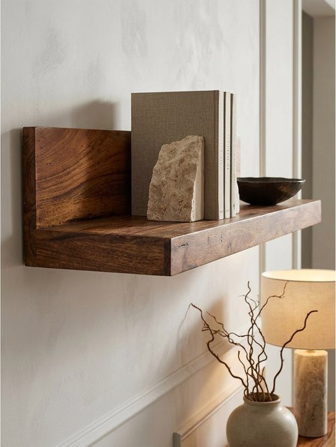 Wandregal MUMBAI von KADIMA DESIGN aus Massivholz im Landhausstil, Braun, B: 80 cm, T: 23 cm, H: 17 cm - Bild 1