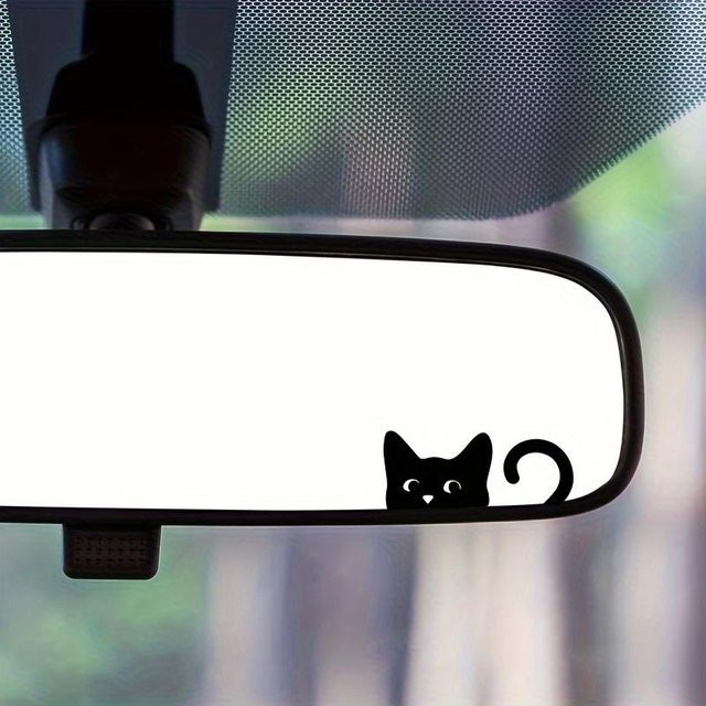 SZwatch Guckende Katze Vinylaufkleber in Schwarz-Weiß für Autorückspiegel und Dekorationen - Bild 1