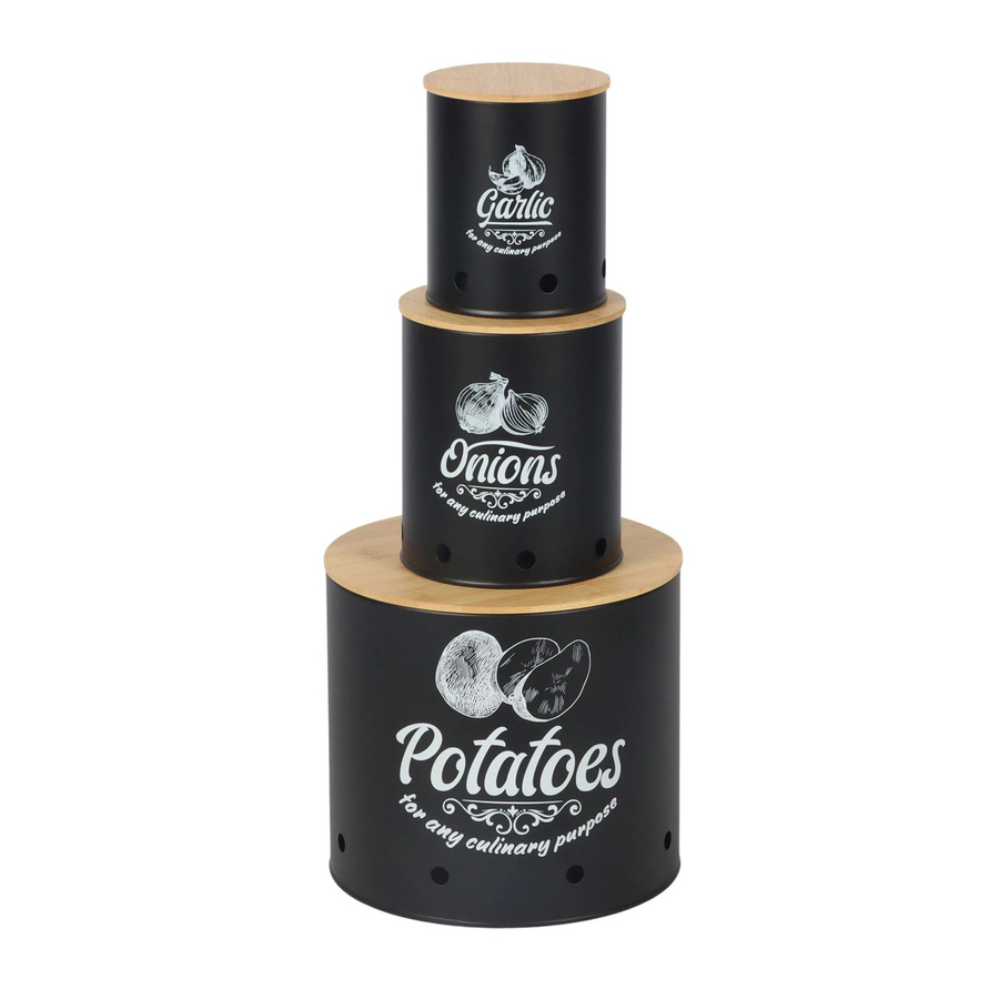 Relaxdays Aufbewahrungsbox 3er Set aus Stahl in Schwarz mit Bambusdeckel stapelbar - Bild 2
