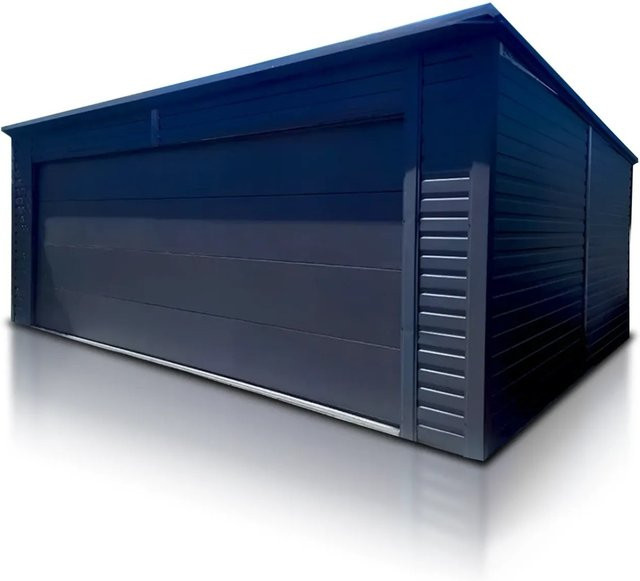 Liderstal Einzelgarage Standard aus Trapezprofilblech mit Pultdach und Sektionaltor in Graphit, B/T/H: 600 x 600 x 248 cm - Bild 1