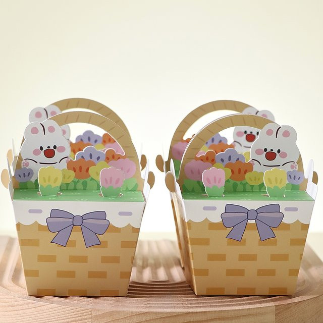 5 bunte Oster-Geschenkboxen aus Papier mit Hasenmotiven und Griffen zur Tischdekoration - Bild 1