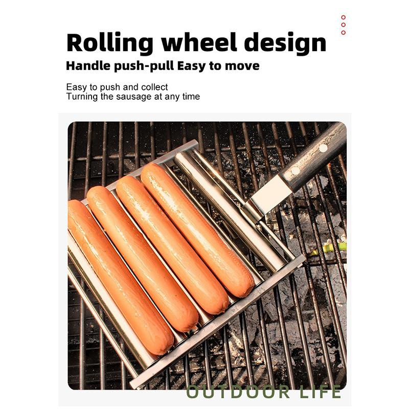 Yiran Furniture Hot Dog Rollständer aus Edelstahl mit langem Holzgriff in Silber - Bild 2
