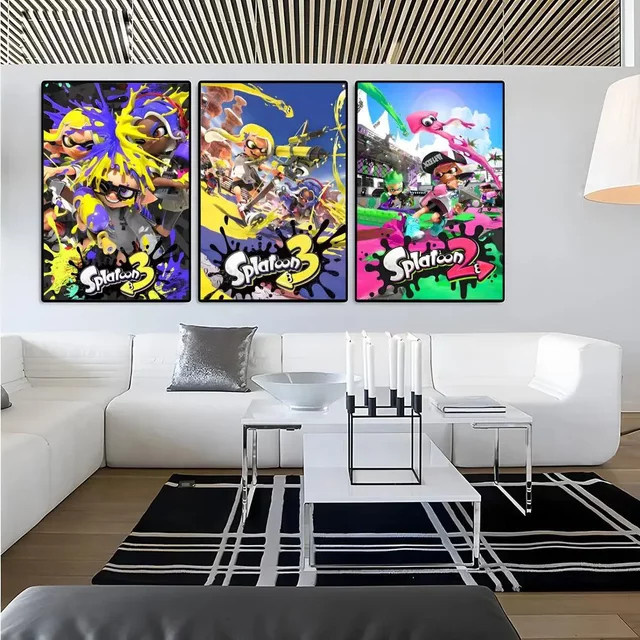 G-Game Splatoon 3 Leinwandposter im Vintage-Stil, mehrfarbig, Wandkunst für Wohnzimmer und Schlafzimmer - Bild 1