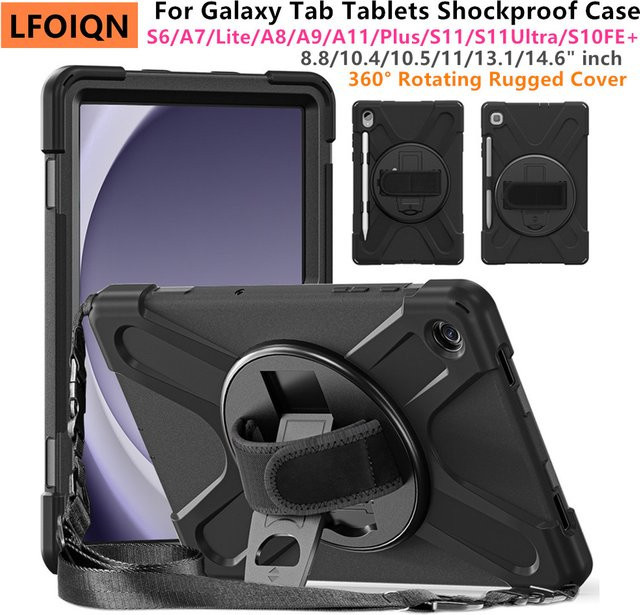 LFOIQN Kinderhülle für Samsung Galaxy Tab A9 Plus 11 Zoll SM-X210 Stoßfeste Schutzhülle mit Ständer in Schwarz - Bild 1