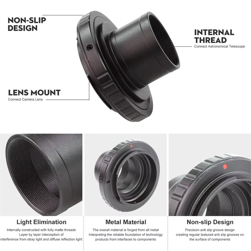 Datyson Teleskop-Kamera-Aufnahmeadapter mit T2-Ring und 31,7 mm Vollmetall-T-Typ-Objektivadapterring in Schwarz, geeignet für DSLR-Kameras von Nikon, Sony, Canon EOS, Olympus OM, Minolta und Pentax PK - Bild 4