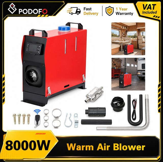 Podofo Diesel-Luftheizung 12V 8KW Standheizung mit LCD-Thermostat in Rot - Bild 1
