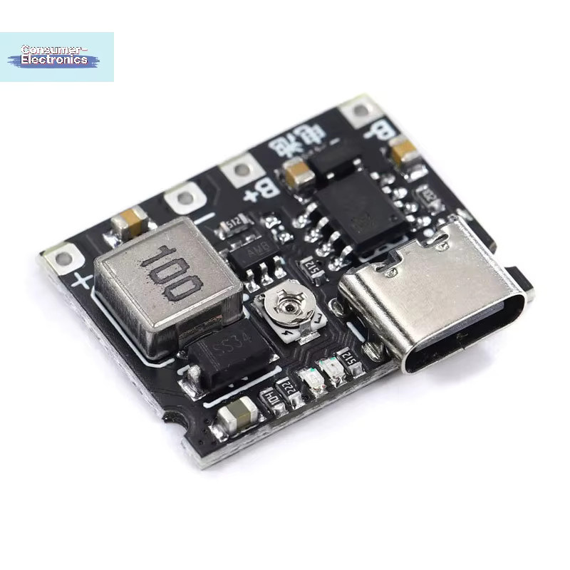 JETTING Lithium-Ionen-Ladegerät-Platine TP4056 mit USB-C Anschluss, 3,7V 4,2V 1A 5W, DC-DC Step-Up-Boost-Modul für 18650 Akkus, Schwarz - Bild 2