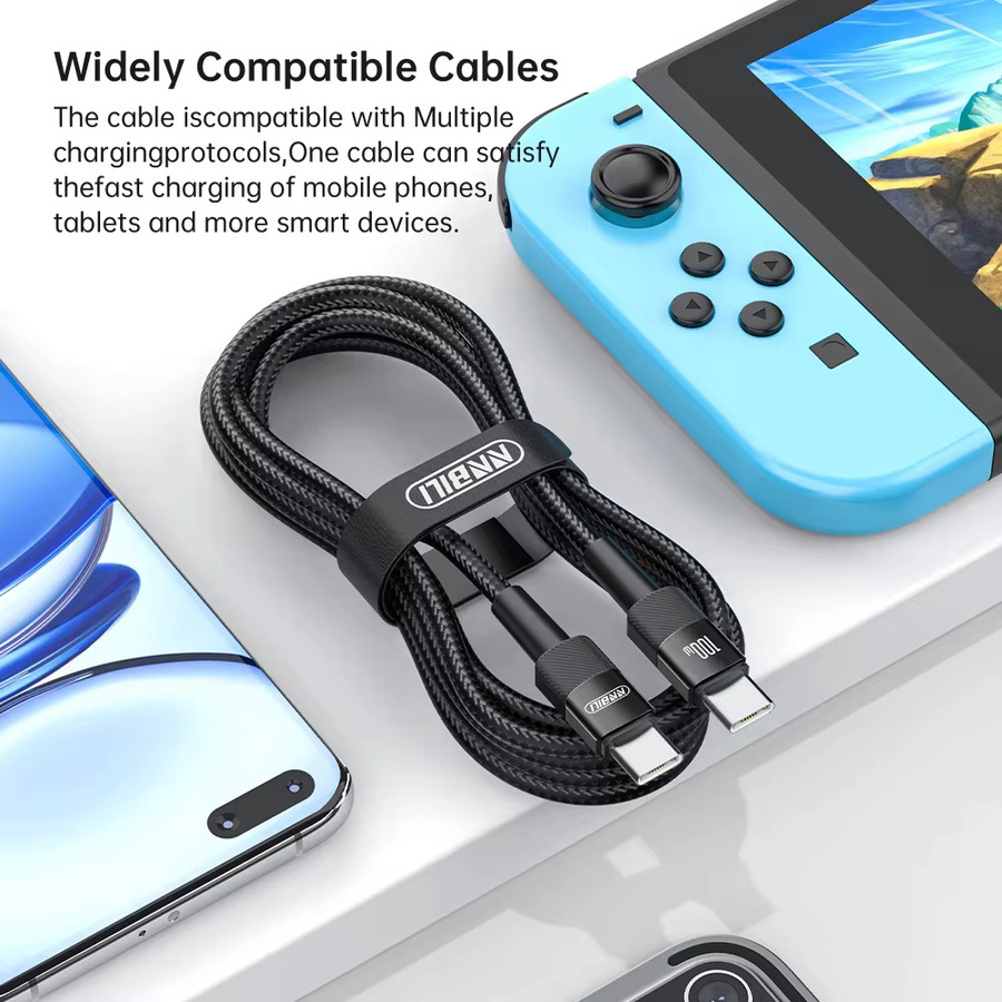 NNBILI USB-C auf USB-C Kabel 100W PD 3.0 Quick Charge 4.0 Schnellladekabel in Schwarz - Bild 3
