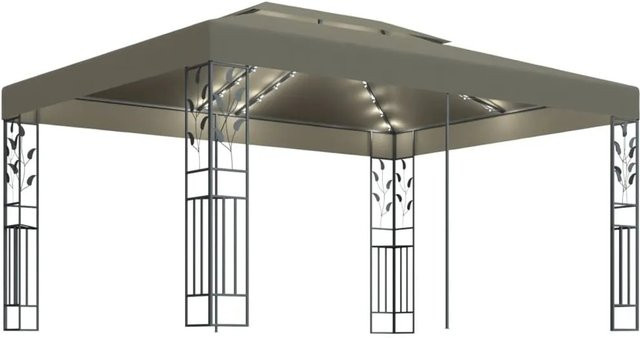 vidaXL Pavillon mit Doppeldach und LED-Lichterkette aus pulverbeschichtetem Stahl und Polyester in Grau/Beige, B/T: 4,0 x 3,0 m, H: 2,73 m - Bild 1