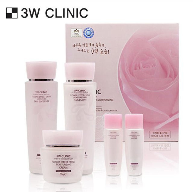 3W CLINIC Flower Effect Skin Care Set, Toner, Emulsion, Creme, Hyaluronsäure - Bild 1