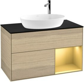 V&B Waschtischunterschrank Finion 100 in Blau und Beige mit Eichen-Akzenten, B/T/H: 100 x 50,1 x 50,1 cm - Bild 1