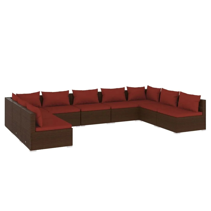 vidaXL 9-tlg. Garten-Lounge-Set in L-Form aus Poly-Rattan in Braun mit wetterfesten Kissen und pulverbeschichtetem Stahlgestell - Bild 2