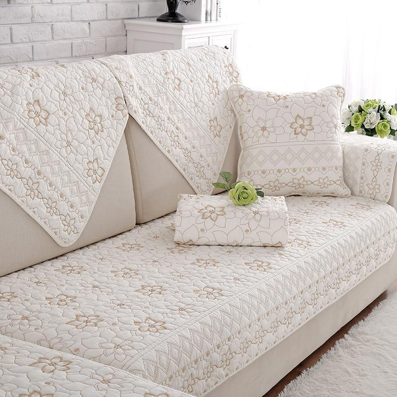 Super Six Doppelseitiger Sofabezug aus Baumwolle in Weiß mit Floral-Jacquard-Muster, Breite: 70 cm, Länge: 180 cm - Bild 2