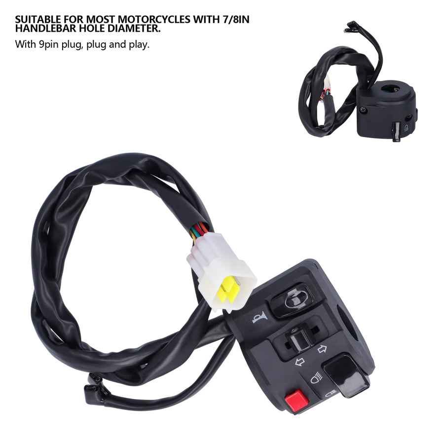 DOACT Lenkerschalter für Motorrad 7/8 Zoll mit Hupenknopf, Scheinwerfer- und Nebelscheinwerfer-Controller in Schwarz - Bild 3