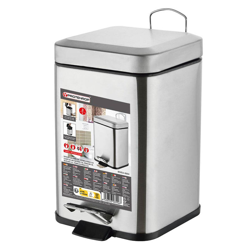 Protenrop Inoxia Papierkorb aus Edelstahl mit Pedal in Silber, 3,0 l - Bild 2