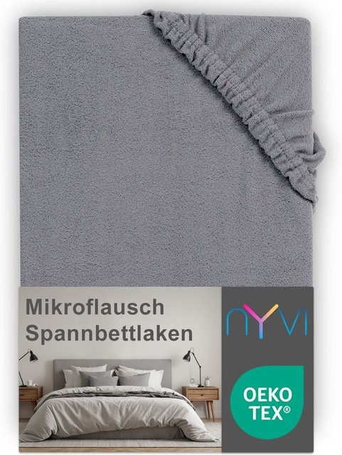NYVI DreamScience Mikroflausch Spannbettlaken für Boxspringbetten, Grau, B: 180 cm, T: 200 cm, H: 220 cm + 40 cm Höhe - Bild 1