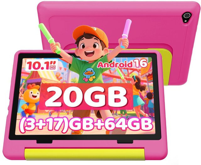 SHIXIU WU TRADE SAS Kinder-Tablet mit Android 16, 10,1 Zoll, 20 GB RAM, 64 GB ROM und Schutzhülle in Rosa - Bild 1