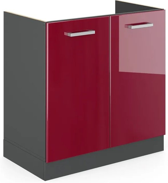Vicco Spülenunterschrank R-Line in Bordeaux Hochglanz und Anthrazit, Breite: 80 cm - Bild 2