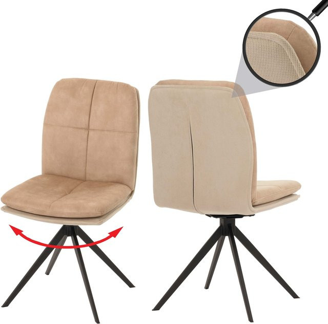 2er-Set MCW Esszimmerstühle M68 mit Auto-Return-Funktion in Beige aus Stoff und Metall - Bild 1