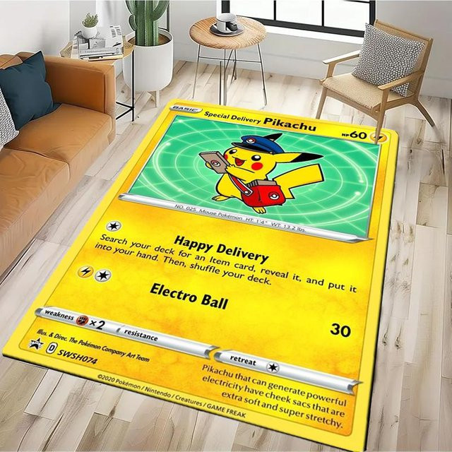 Pikachu Pokemon Cartoon Teppich Rutschfeste Fußmatte für Wohnzimmer und Schlafzimmer Gelb B: 60 cm, T: 40 cm - Bild 1