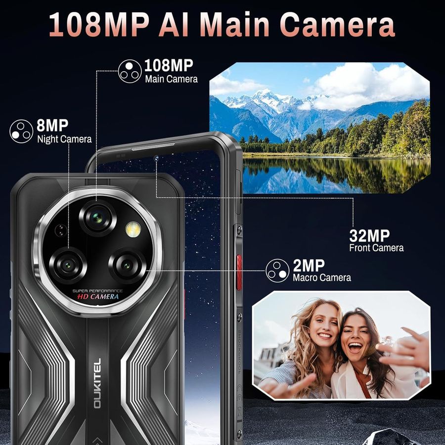 OUKITEL WP55 5G Smartphone Orange mit 256 GB Speicher, 36 GB RAM, 6,58 Zoll FHD+ Display, 11000mAh Akku, Android 15, 108MP Kamera, NFC und seitlichem Fingerabdrucksensor - Bild 3
