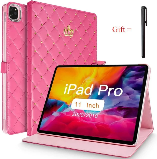 Luxuriöse Kronen-Diamant iPad Hülle aus PU-Leder für iPad Air 11 2024, Pro 11, Mini 6 und iPad 7/8/9/10 in Schwarz oder Pink - Bild 1