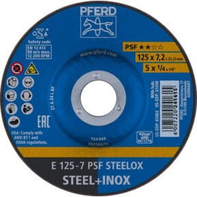 PFERD Schruppscheibe PSF STEELOX Universallinie für Stahl und Edelstahl, Farbe: Blau, Durchmesser: 125 mm, Breite: 7,2 mm, Bohrung: 22,23 mm - Bild 1