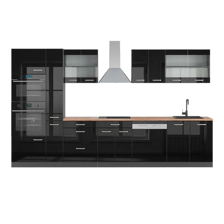 Vicco R-Line Küchenzeile in Schwarz Hochglanz und Anthrazit mit Hochschrank in Eiche, Breite: 350 cm - Bild 2