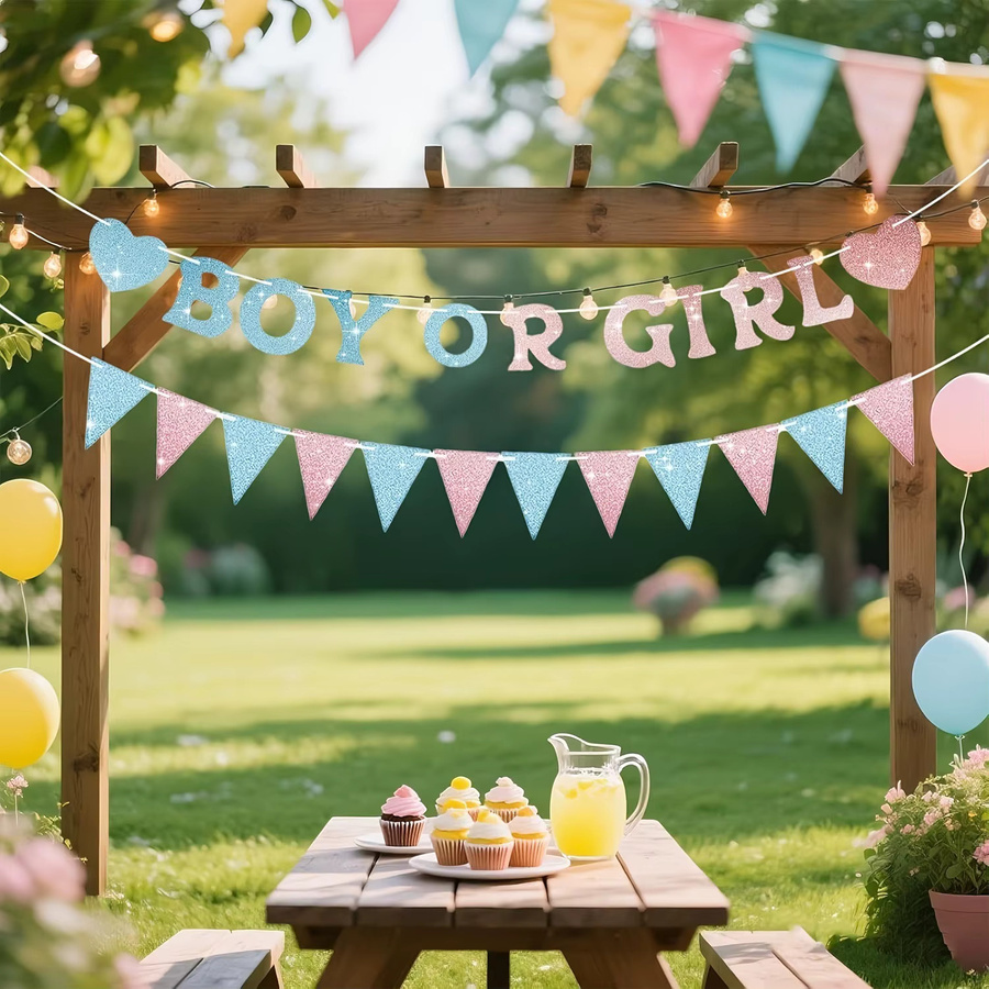 OURFETE Babyparty Dekoration Oh Baby Junge oder Mädchen Banner in Rosa, Blau und Multicolour als hängende Papier-Dekoration für die Geschlechts-Enthüllungs-Party - Bild 2