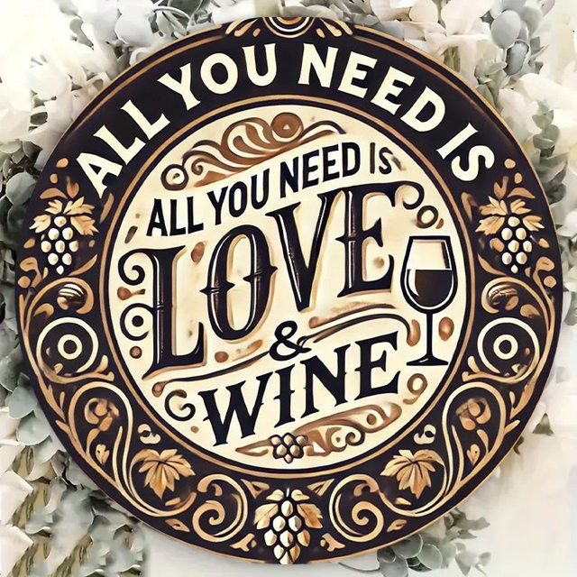 Rundes Metallschild Potdemiel All You Need Is Love & Wine im Vintage-Stil Durchmesser: 20 cm - Bild 1
