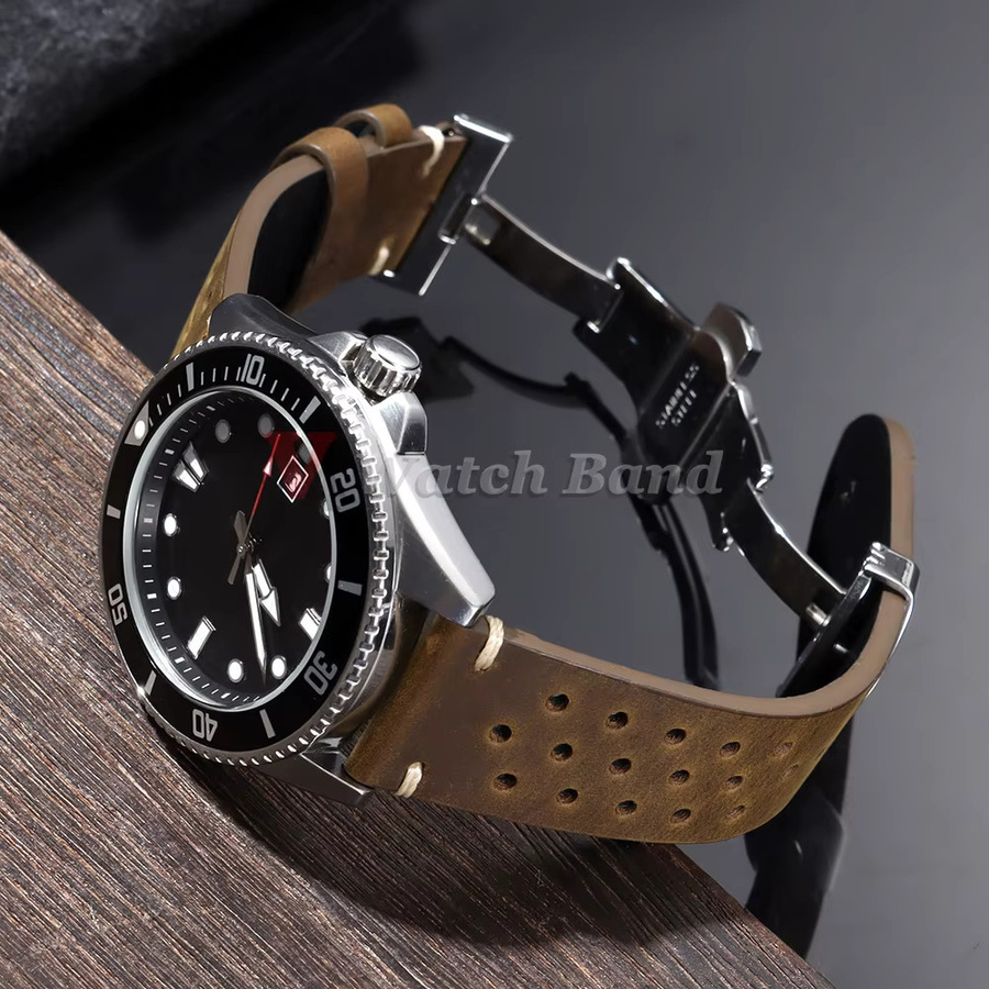 nxalp Uhrenarmband Rindsleder, Schmetterlingsschnalle, Unisex - Bild 2