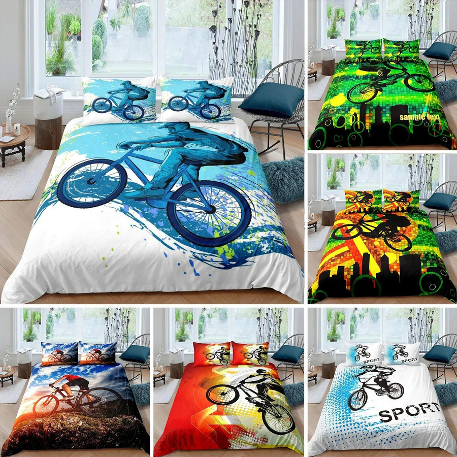 Bettwäscheset Lodestar mit Batikmuster und Mountainbike-Motiv in Multicolor, bestehend aus Bettbezug und Kissenbezügen mit Reißverschluss, B/T: 70 x 133 cm - Bild 2