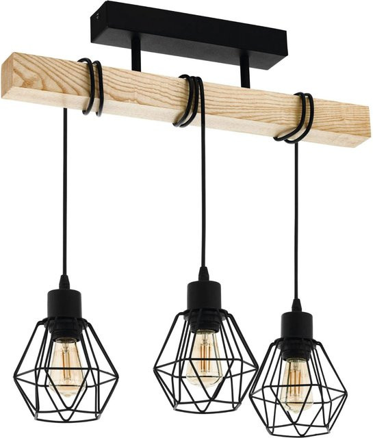 Eglo Pendelleuchte Townshend 5 Industrial Design in Schwarz und Eiche, B/T/H: 55 x 20 x 14 cm - Bild 1